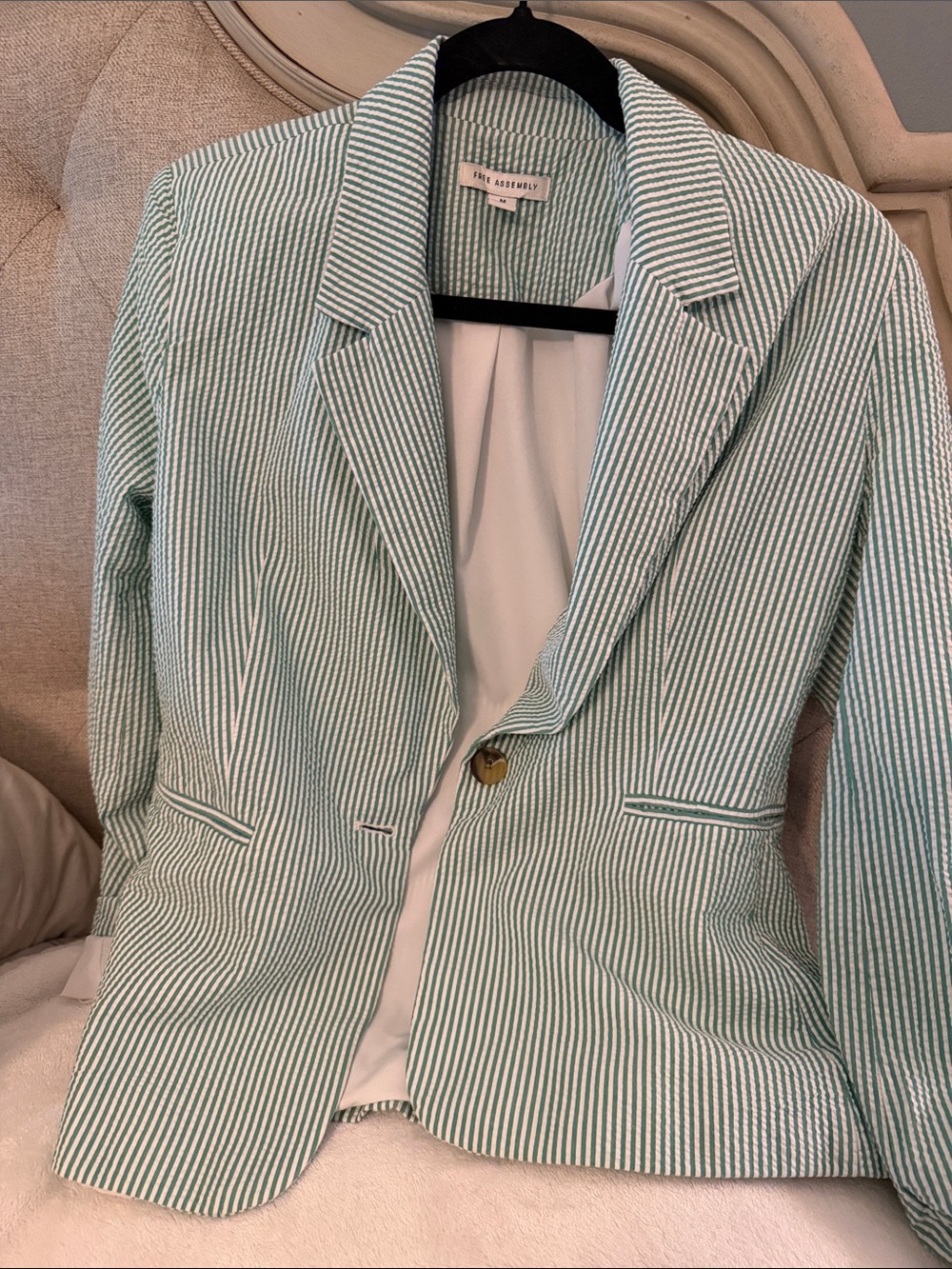 Assembly Label Mint and White Seersucker Blazer
